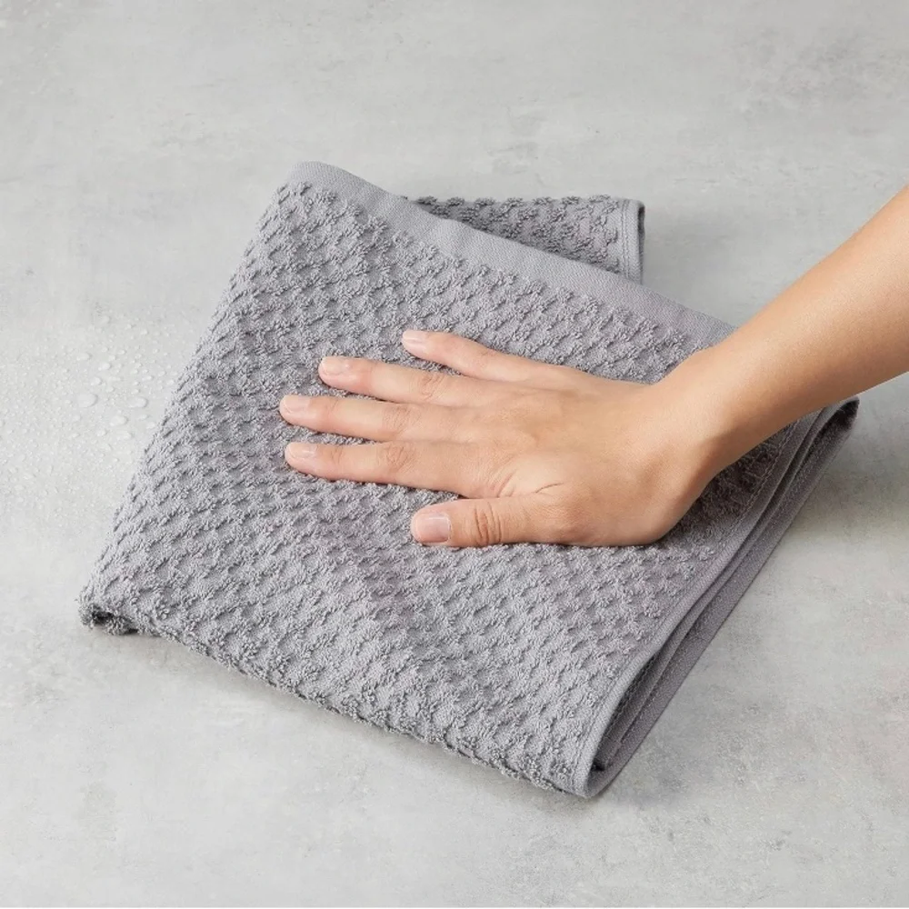100% Cotton Terry Kitchen Towels,Popcorn Texture 4-Pack,Grey Stripe Dish towels